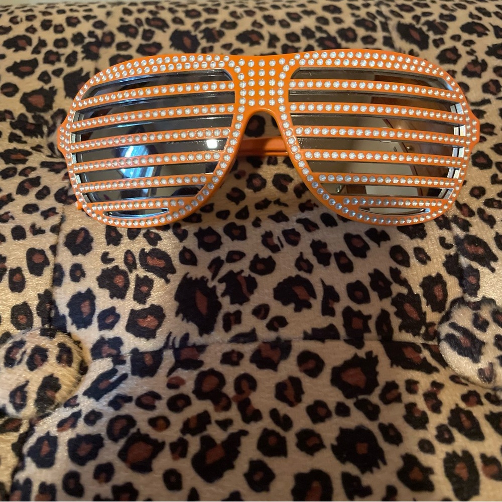 Orange Rhinestone Studded Sunglasses